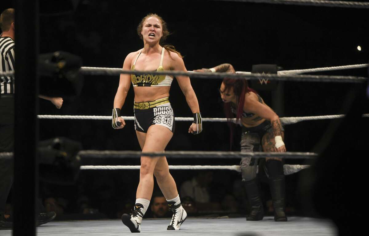 Professional WWE wrestler and former UFC fighter "Rowdy" Ronda Rousey takes on Ruby Riott on Saturday, Feb. 17, 2019, at the Sames Auto Arena during the WWE Live Road to Wrestlemania event.