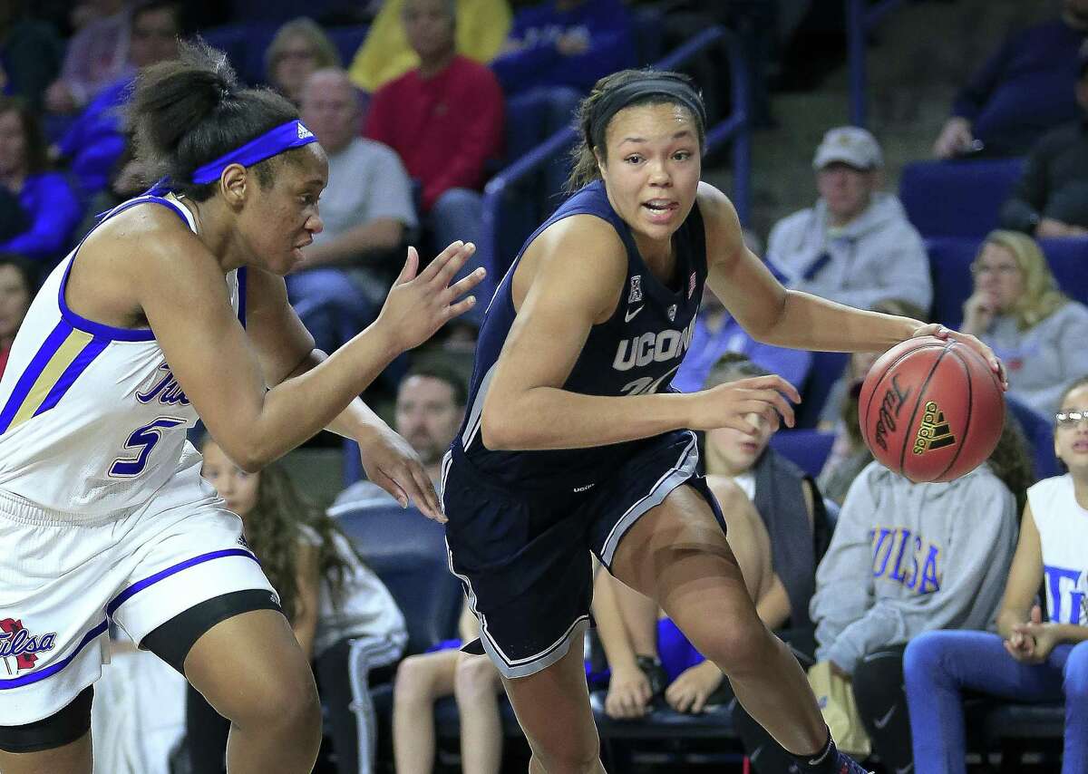 UConn’s Napheesa Collier was named the AAC Player and Defensive Player of the Year on Friday.