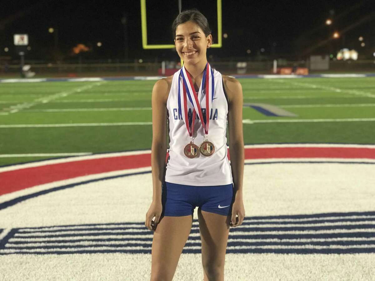 Cigarroa’s Edelmy Garcia take gold in the 300-meter hurdles this past weekend at the Medina Valley Panther Relays.