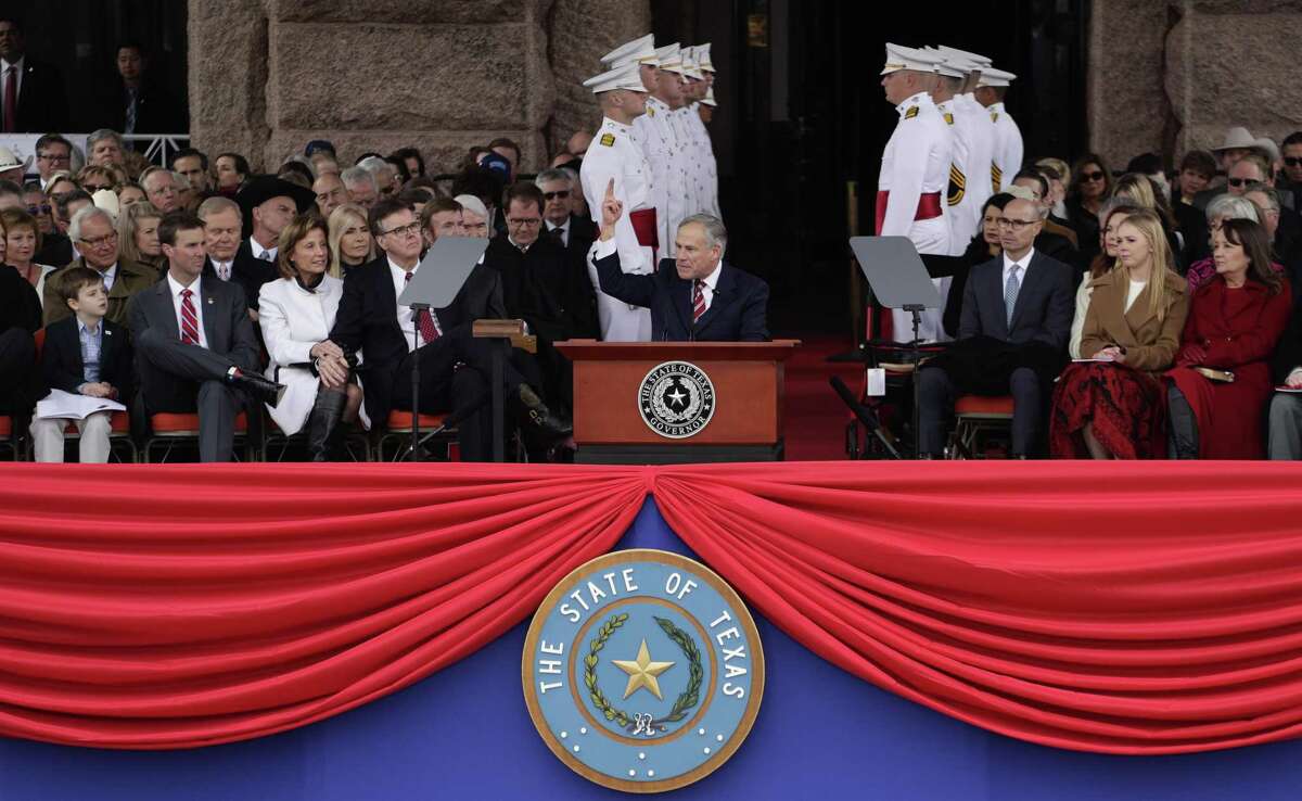 Texas Gov. Greg Abbott speaks during his Jan. 15 inauguration ceremony in Austin. Click ahead to view the donors that gave $50,000 or more for the celebration.