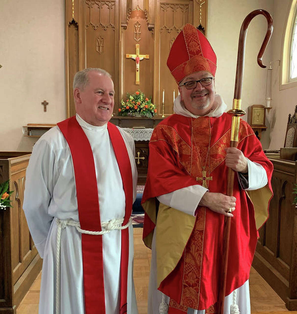 Fr. Joel Morsch, left, and Bishop Daniel Martins of the Springfield Archdiocese, right.