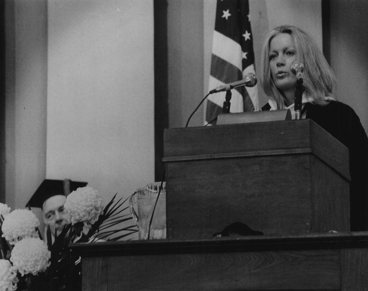 Pioneering female journalist Catherine Mackin spoke at Skidmore's commencement in 1973. (Fred McKinney/Times Union Archive)