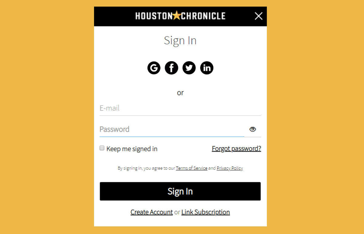 HoustonChronicle.com is getting a new log-in window and profile settings page. You can change your display name and password from here and manage newsletter sign-ups and alerts.