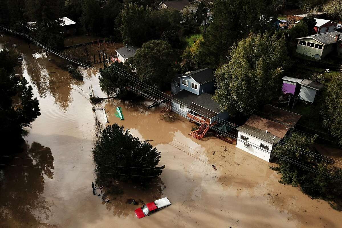 The flooded Maribel Road and River Road on Wednesday, Feb. 27, 2019, in Forestville, Calif.