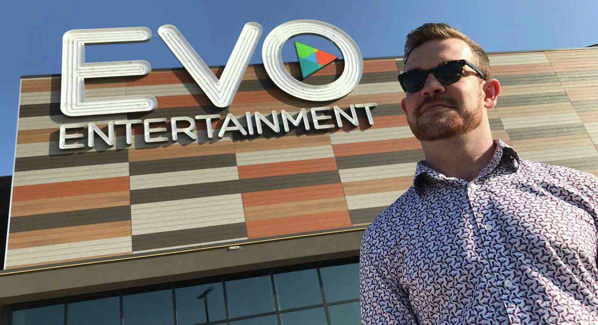 EVO Entertainment Group CEO Mitchell Roberts stands outside his company’s Schertz multiplex, which will reopen on Monday at reduced capacity under new state COVID-19 guidelines.