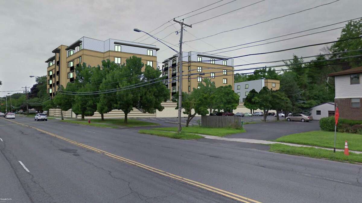 Renderings of proposed six-story apartment complex at 1211 Western Ave. in Albany.