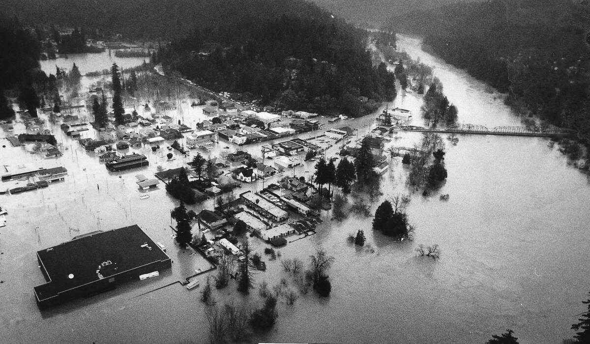 Aerial photo of Guerneville flooding., February 18, 1986 Photo ran 02/19/1986, P. 1