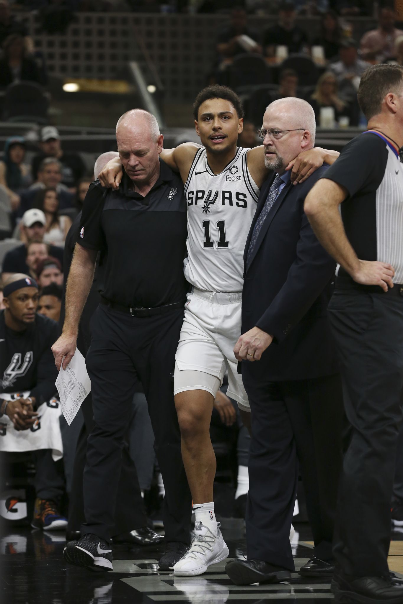 Spurs guard Bryn Forbes leaves Pistons game with injury after kick from  Blake Griffin