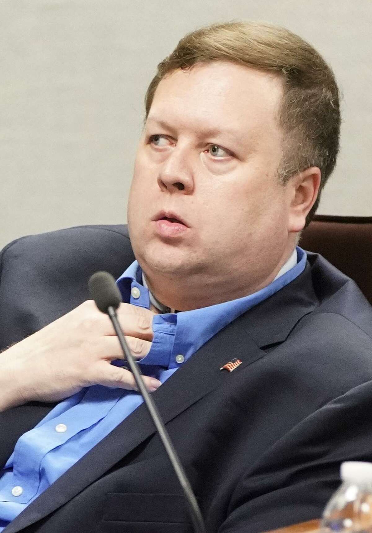Board member Mike Wolfe is shown during the Harris County Dept. of Education board meeting Wednesday, Feb. 27, 2019, in Houston.