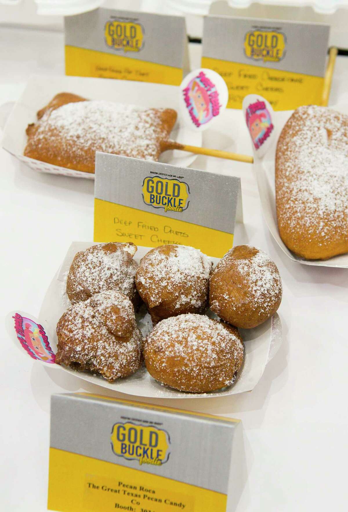 Deep Fried Oreos from Sweet Cheeks RCS Carnival during the judging of the Gold Buckle Foodie Awards at the Houston Livestock Show and Rodeo in NRG Center, Thursday, Feb. 28, 2019. The annual contest pits fair foods available at the carnival against each other in several categories for local judges.