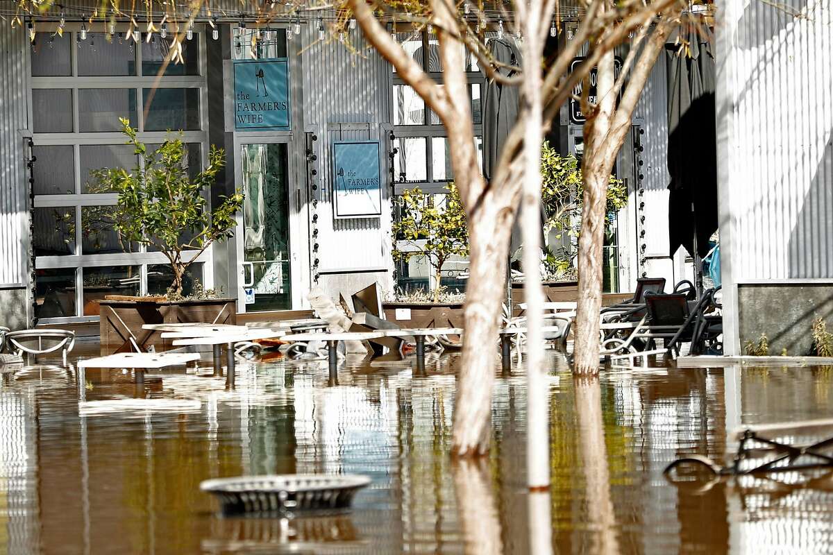 Flooding surrounds The Farmer's Wife cafe at The Barlow in Sebastopol, Calif., on Thursday, February 28, 2019.