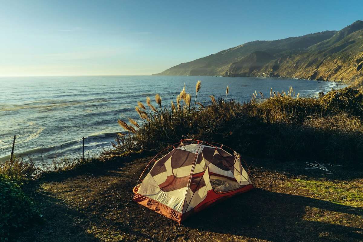 A tent looks out at the sea in Big Sur, Calif.