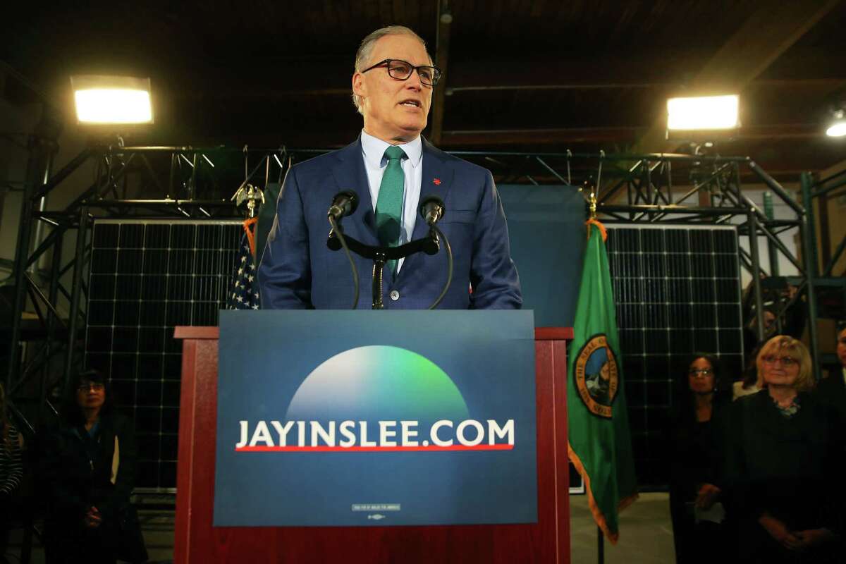 Washington State Governor Jay Inslee announces his candidacy for President of the United States, Friday, March 1, 2019 at A&R Solar in Mount Baker..  The Legislature has just moved Washington's 2020 presidential primary to the first Tuesday in March, giving Inslee delegates to harvest if his campaign is still viable. 