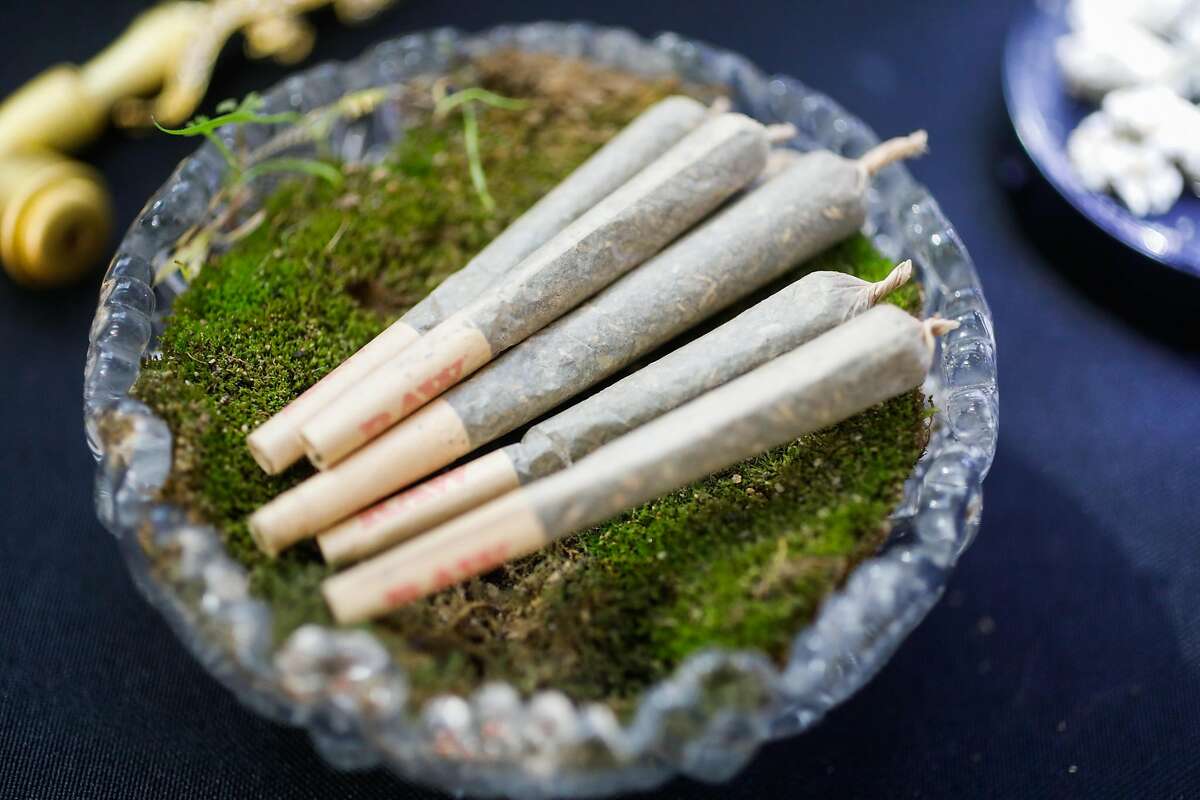 Cannabis joints are seen on display at the Cannabis Wedding Expo in the Westfield Mall in San Francisco, California, on Sunday, Feb. 17, 2019.