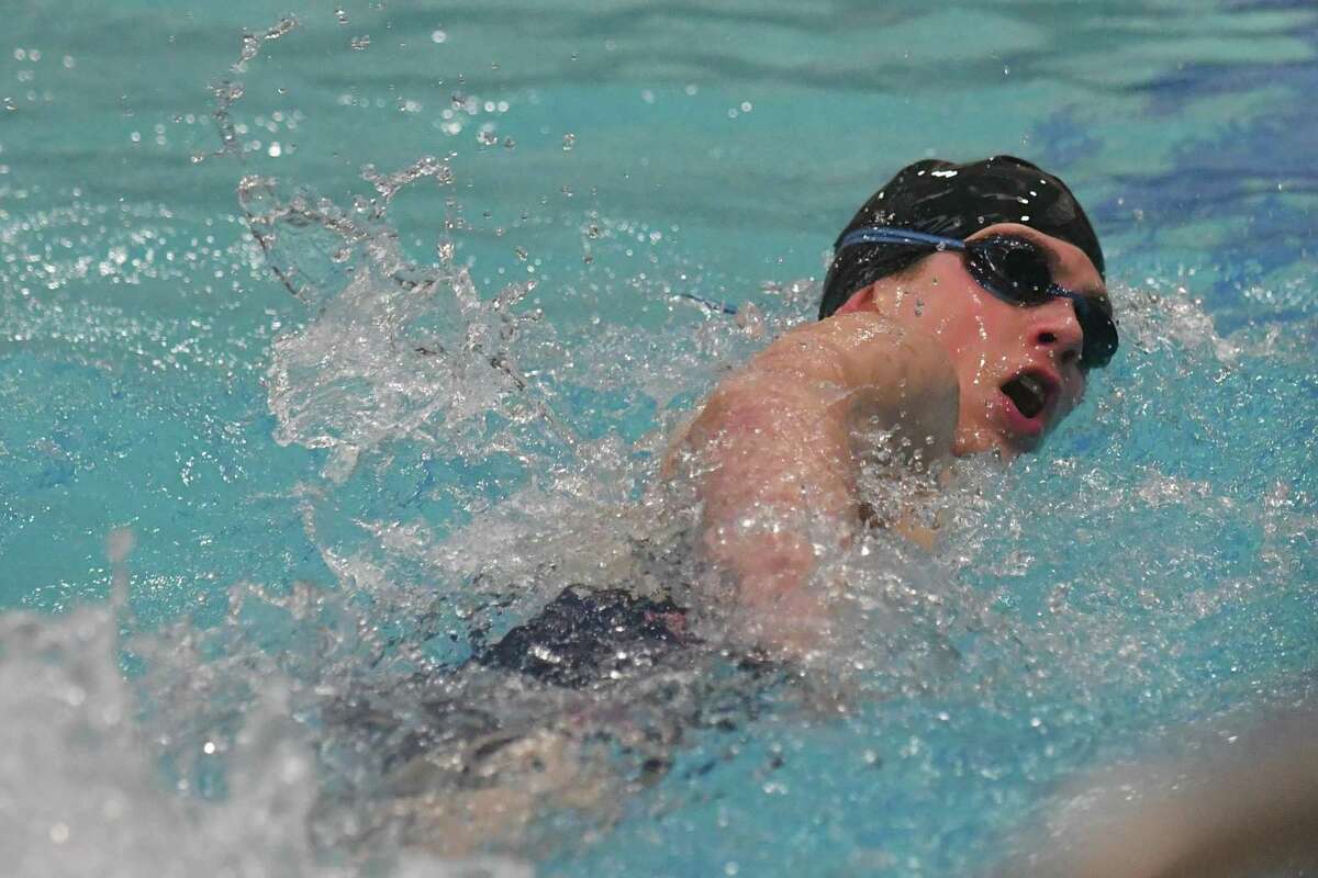 James Bragg-Phillips of Bunnell/Stratford competes in the 200yd freestlye during the SWC Swimming Championships held on Friday March 1, 2019 at Masuk High School in Monroe, Connecticut.