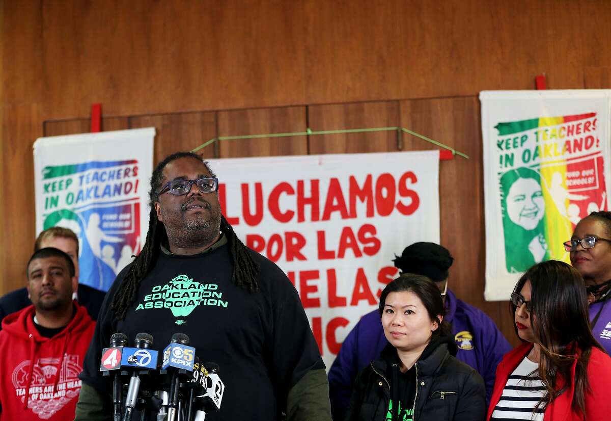 Keith Brown, president, Oakland Education Association, announces that a tentative settlement has been reached in the Oakland teacher's strike during a press conference at Taylor Memorial United Methodist in Oakland, Calif., on Friday, March 1, 2019.