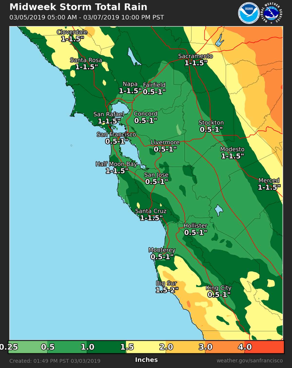 bay area rainfall totals year to date