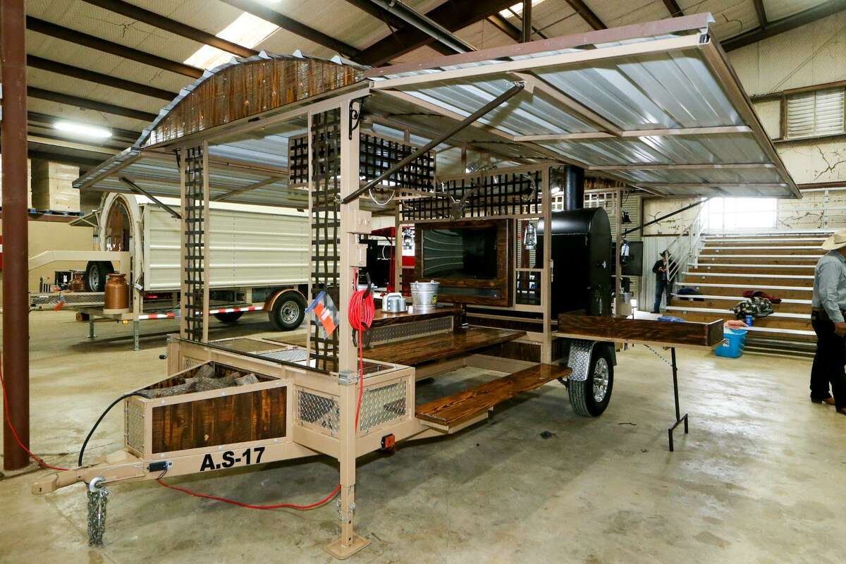 The “All-in-One” trailer pit built by Roma FFA student Alejandro Salinas for the Junior Agricultural Mechanics Show at the San Antonio Stock Show and Rodeo.