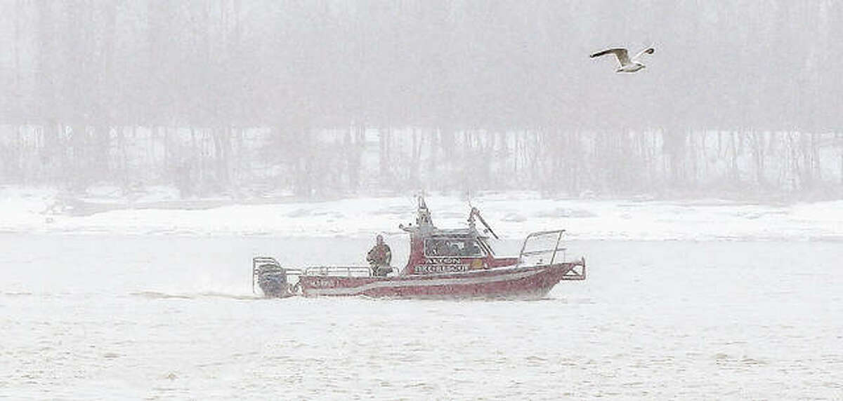 Alton firefighters started their search in blizzard-like conditions on the Mississippi River midday Sunday for a man, identified Monday by Alton police as a 72-year-old Godfrey man, who was reported as having jumped into the river from the Clark Bridge. A body had not been recovered as of Monday afternoon.
