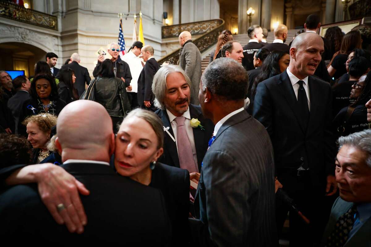 Chief Attorney of the San Francisco Public Defenders office Matt Gonzalez (center) after Public Defender Jeff Adachi's memorial service at City Hall in San Francisco, California, on Monday, March 4, 2019.