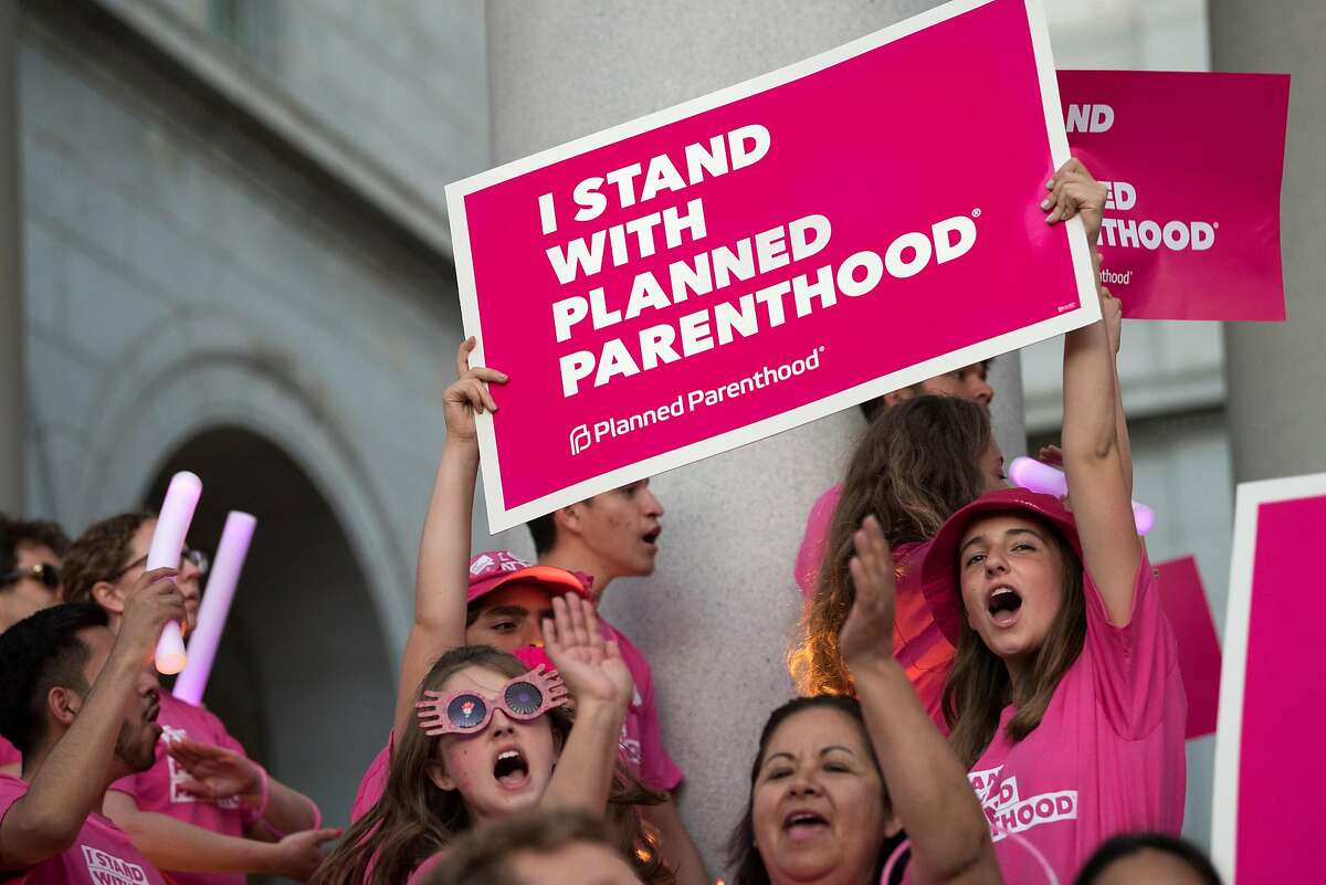 Supporters of Planned Parenthood gather to call on Congress not to ban people on Medicaid from receiving care at Planned Parenthood health centers. Los Angeles, California on June 21, 2017. Defunding Planned Parenthood will deny millions of low- income women access to cancer screenings, birth control and testing for sexually transmitted diseases. (Photo by: Ronen Tivony) (Photo by Ronen Tivony/NurPhoto via Getty Images)