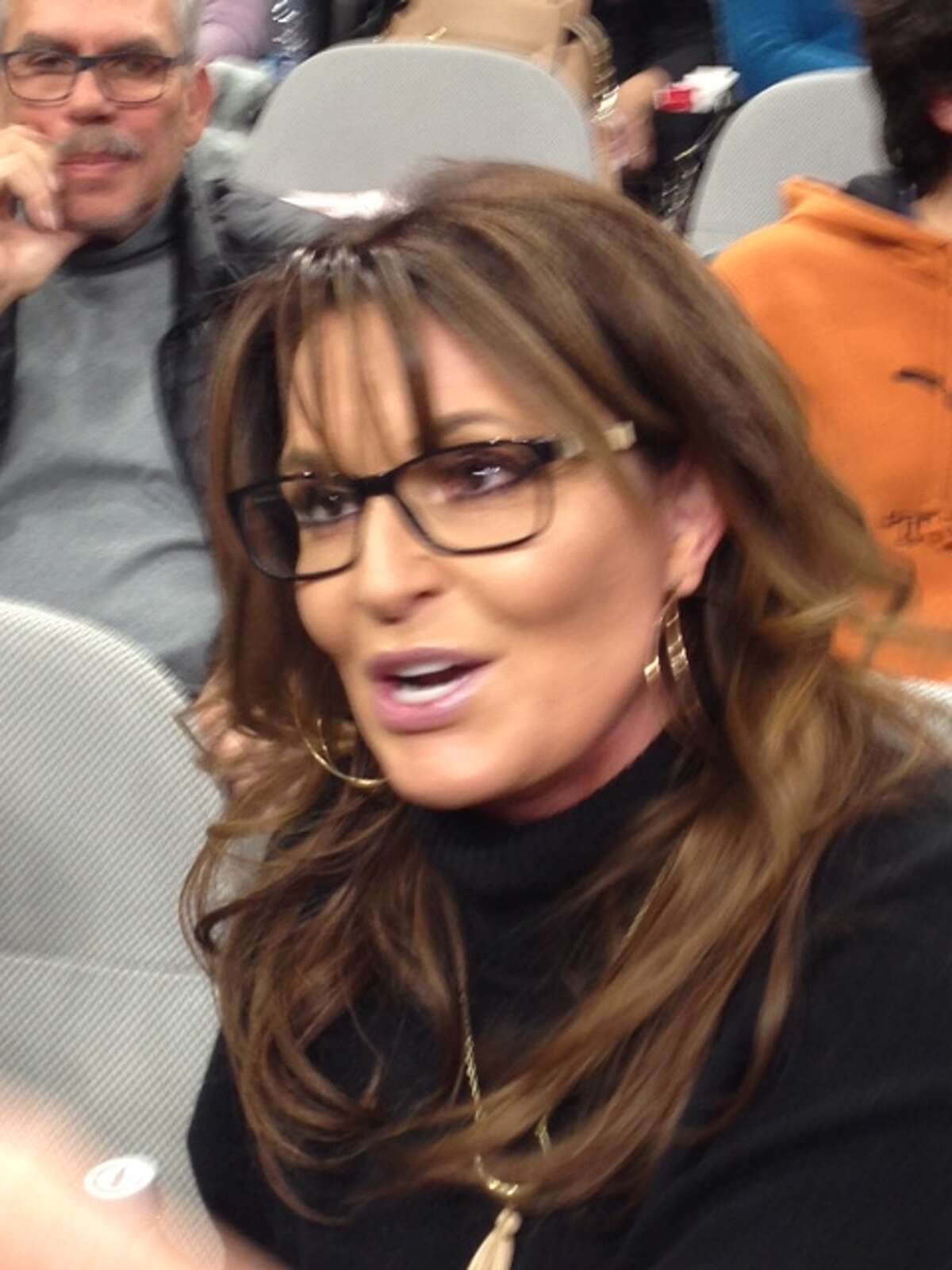 Sarah Palin, the 2008 Republican vice-presidential candidate, attended Monday's Spurs-Nuggets game at the AT&T Center.