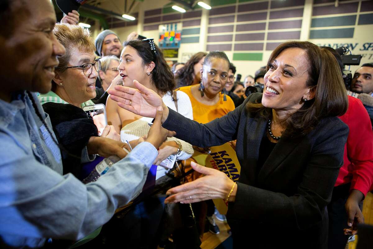 Democratic presidential candidate Sen. Kamala Harris greets people following a town hall meeting at Canyon Springs High School on Friday, March 1, 2019, in North Las Vegas, Nevada.