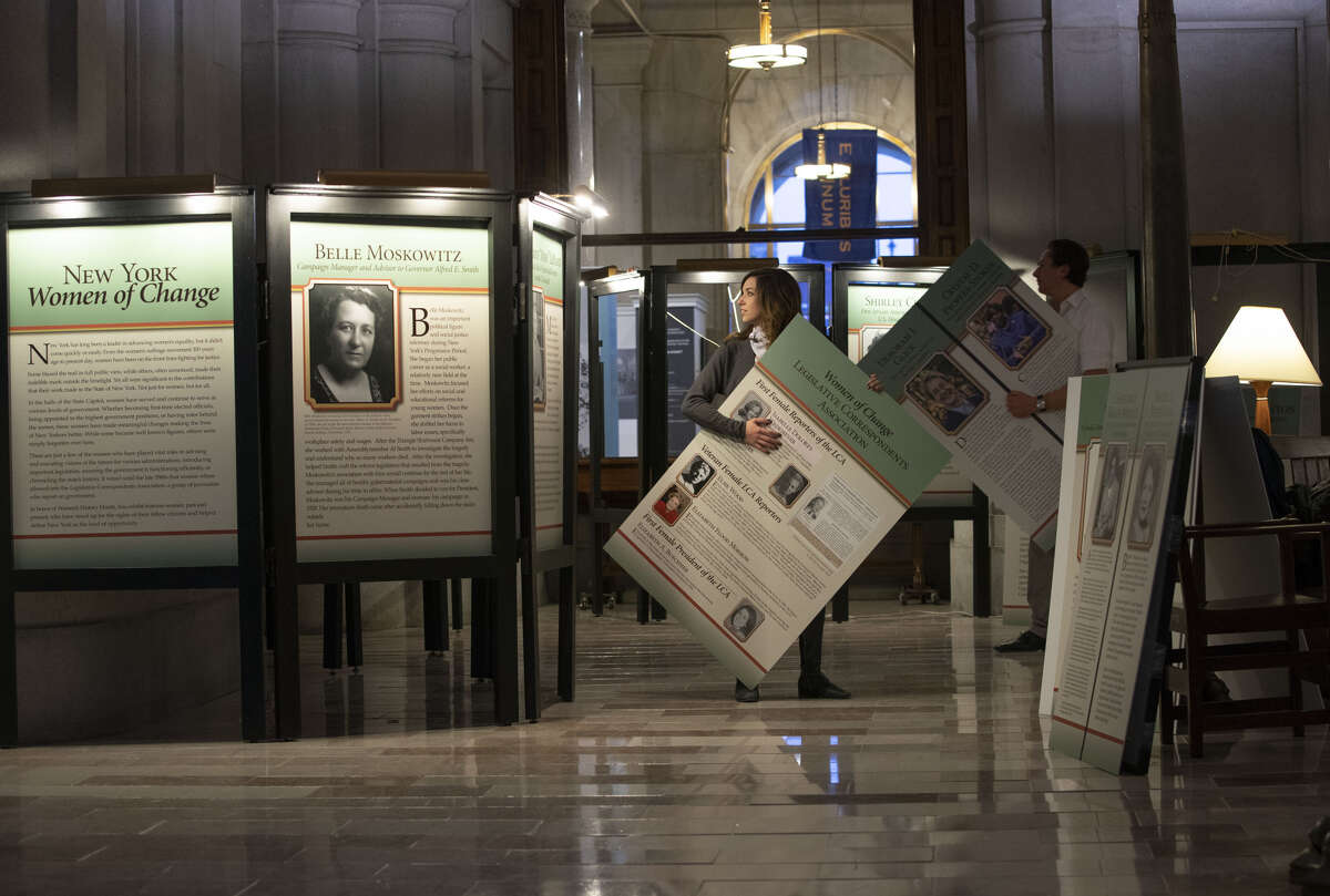 An exhibit devoted to notable women in government is assembled on the second floor of the state Capitol. (Executive Chamber photo)
