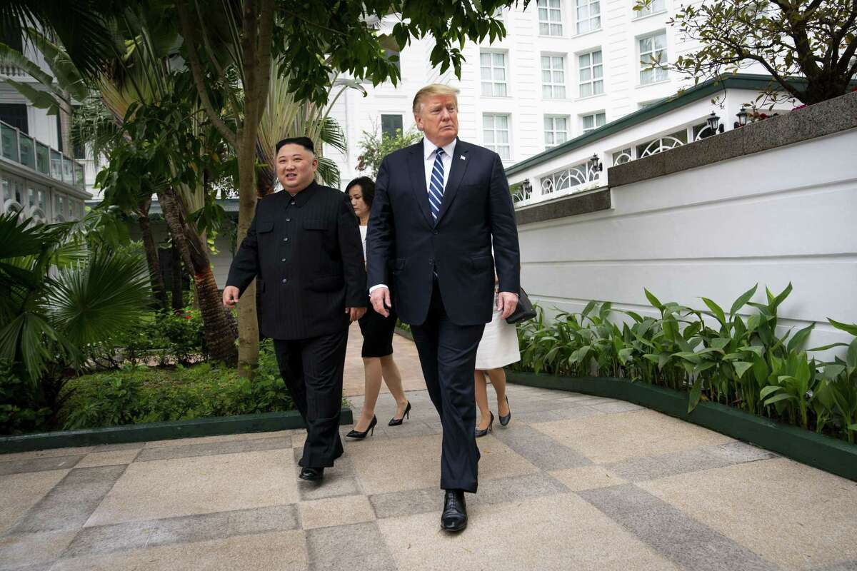 President Donald Trump and Kim Jong Un, the North Korean leader, walk together to a meeting at the Metropole Hotel in Hanoi, Vietnam, Feb. 28. A reader discusses the president’s belated trip to Vietnam.