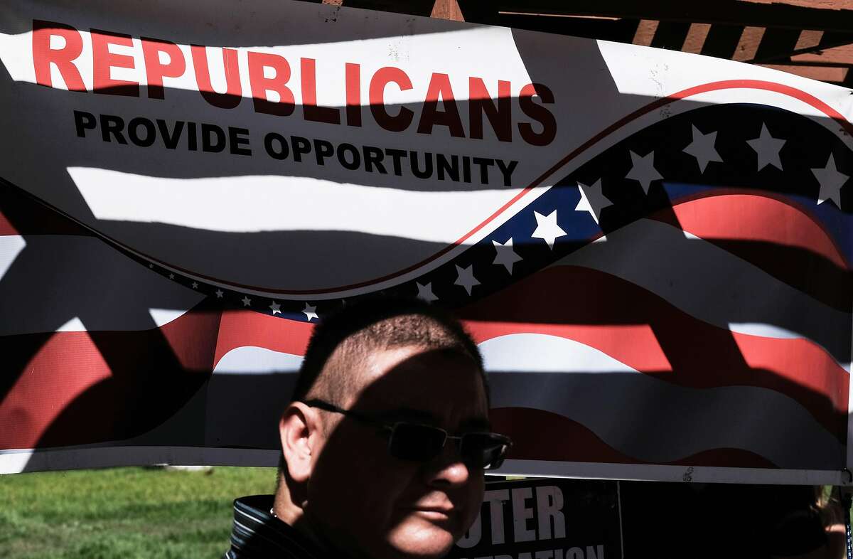TORRANCE, CA - SEPTEMBER 22: A Republican Party booth is seen at the South Bay Pledge to Vote Rally hosted by Women's March Los Angeles and National Women's Political Caucus South Bay at Columbia Regional Park on September 22, 2018 in Torrance, Californi