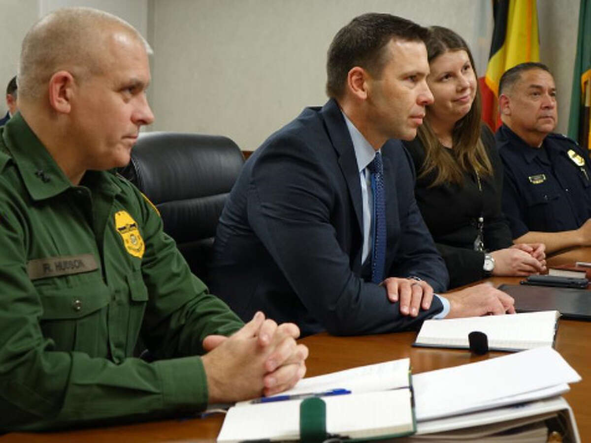 CBP Commissioner Kevin McAleenan, center, listens to the City of Laredo delegation at a Monday meeting in Washington, D.C.