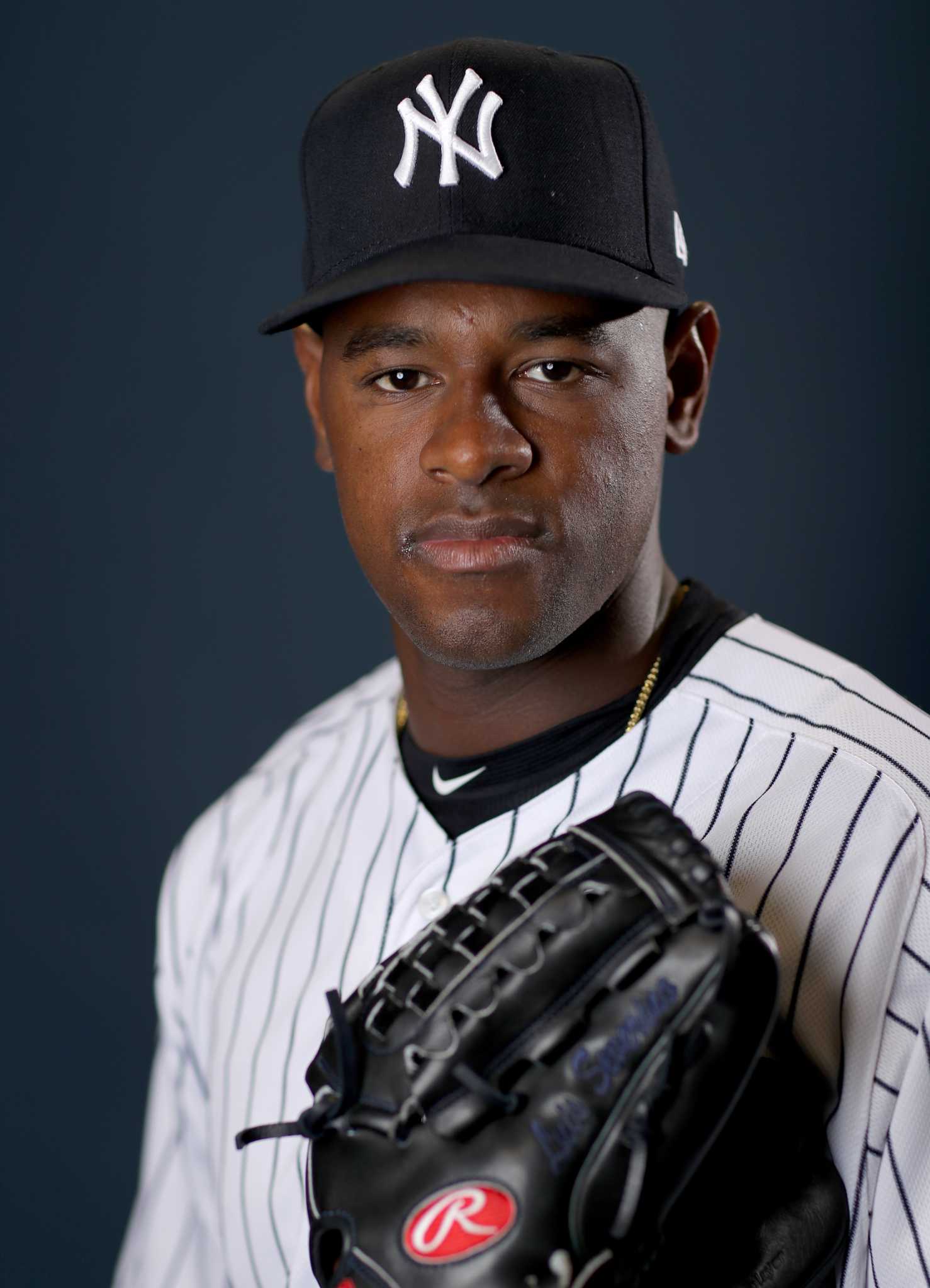 Aroldis Chapman of the New York Yankees poses for a photo with his