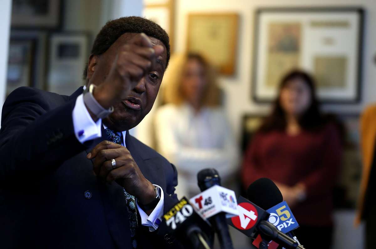 OAKLAND, CALIFORNIA - FEBRUARY 06: Attorney John Burris speaks during a press conference announcing a lawsuit against the Oakland Police department on February 06, 2019 in Oakland, California. Burris filed a federal civil rights lawsuit on behalf of the mother of Joshua Pawlik, a homeless man who was shot and killed by four Oakland police officers on March 11, 2018. (Photo by Justin Sullivan/Getty Images)