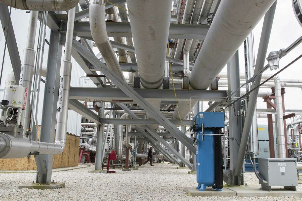 This Feb. 6, 2019, photo shows pipe rack at the NET Power plant in LaPorte, Texas. Just off of Highway 225 past the refineries and coal stacks that line the freeway, one small Texas plant is proving that generators can make electricity without emissions. Nothing that contributes to climate change, The Houston Chronicle reports. (Marie D. De Jesus/Houston Chronicle via AP)