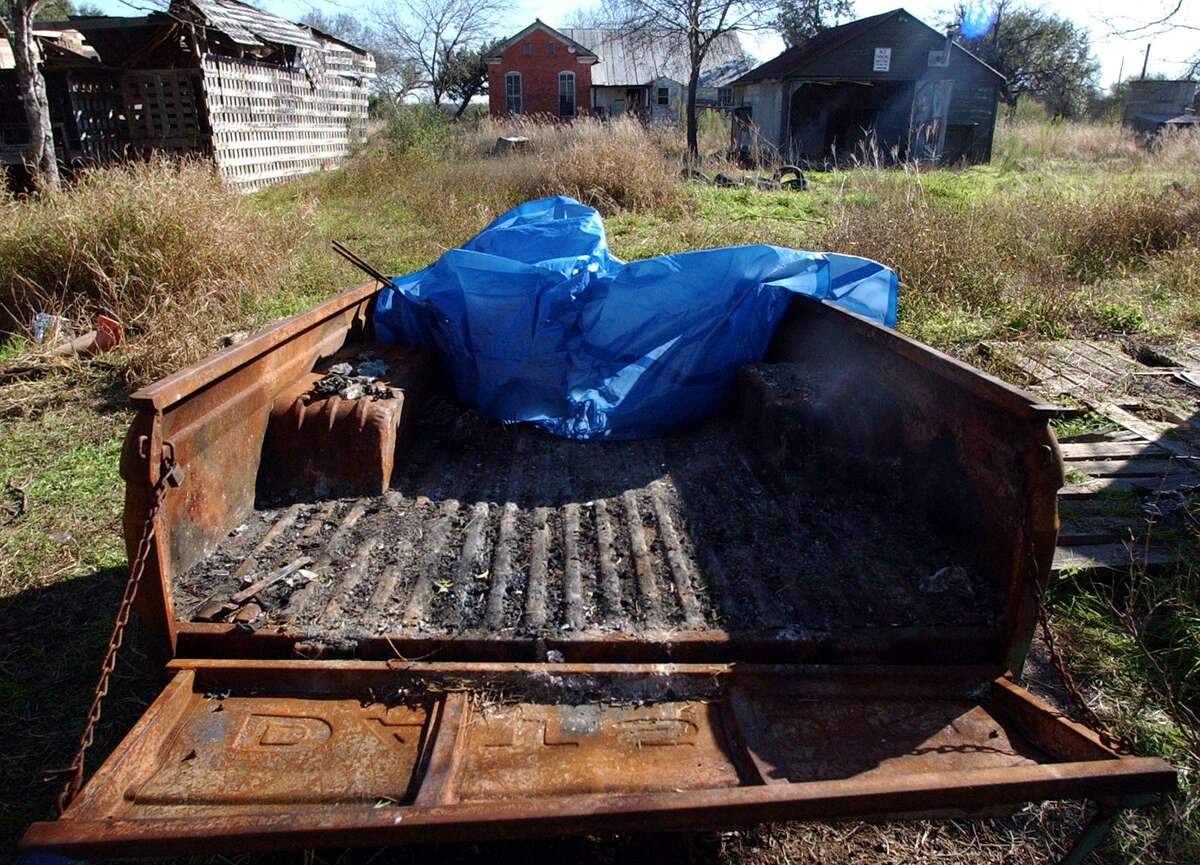 This is the Datsun pickup truck bed that the charred remains of Terrell Hills resident Susan McFarland were found in on a deserted farm on W.W. White Road.