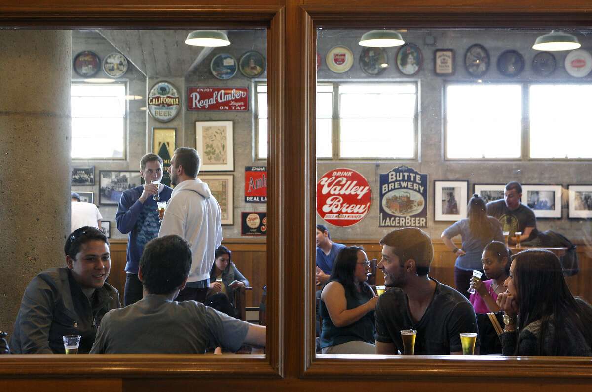 After a guided tour, guests have a beer tasting session at Anchor Brewing, Monday, April 27, 2015, in San Francisco, Calif.