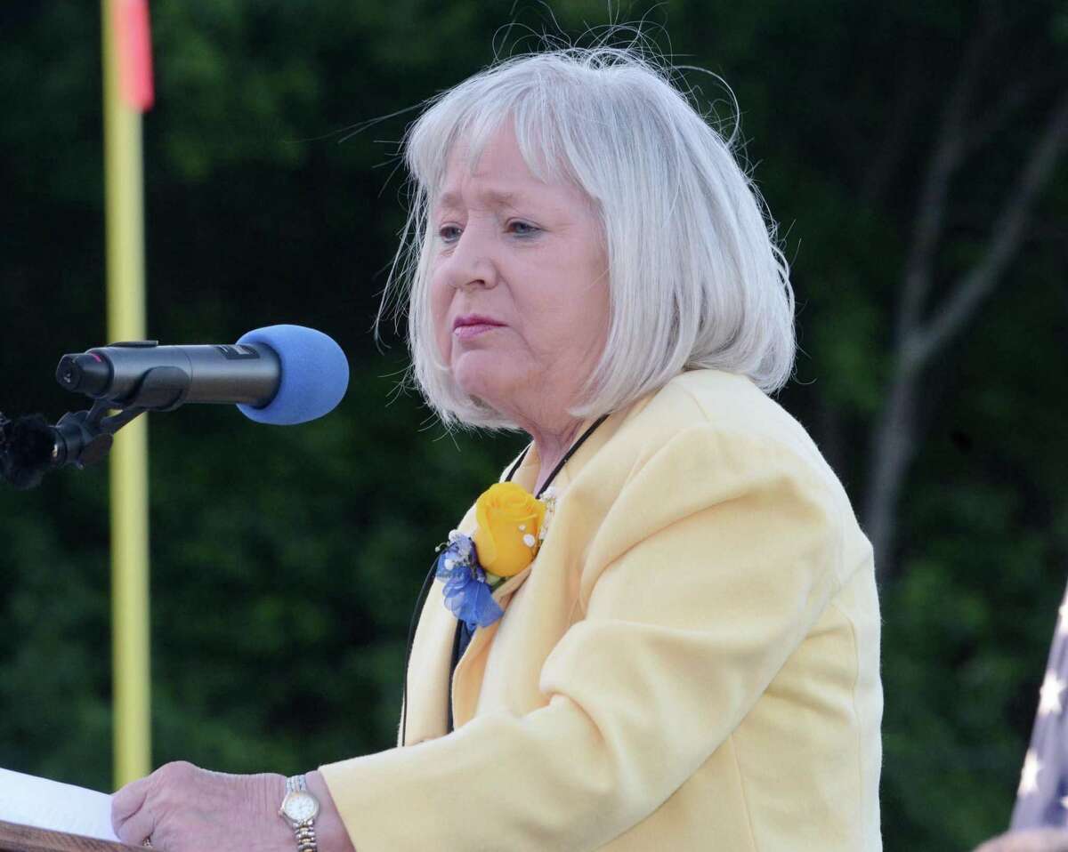 Karen Stanek delivers the Distinguished Alumnus Address during Seymour High School's Commencement ceremony at their campus in Seymour, Conn. on Thursday June, 9, 2016. The Seymour Board of Selectmen is expected to appoint a Democratic candidate to fill the unexpired portion of Stanek’s term. She died on March 8, 2019.