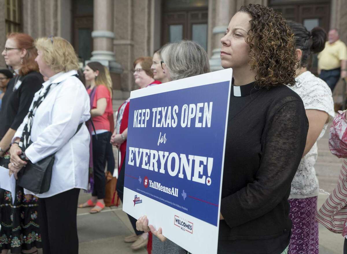 Rev. Cathy Stone attends the "Keep Texas Open for Business" event at the Texas Capitol in Austin on Aug. 8, 2017. Those in attendance urged the Texas Legislator to reject the bathroom bill, which ultimately failed.