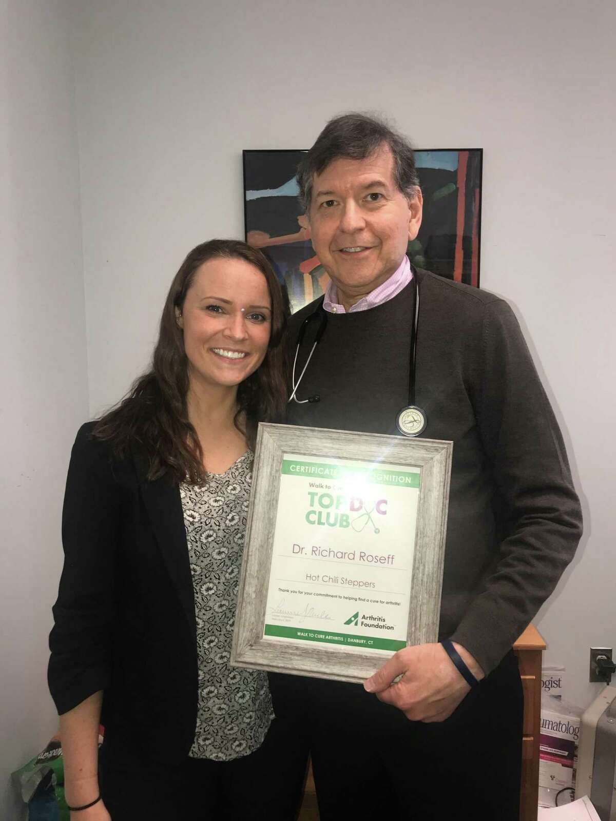 Dr. Richard Roseff, pictured here with Emily Viccaro, from the Arthritis Foundation, has been granted the “Top Doc” award from the foundation’s Walk to Cure Arthritis. Roseff also accepted the corporate chair role on the walk committee.