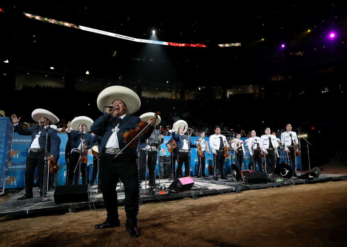 Mariachi Los Trovadores perform during a mariachi contest at the Houston Livestock Show and Rodeo Sunday, March 10, 2019, in Houston.
