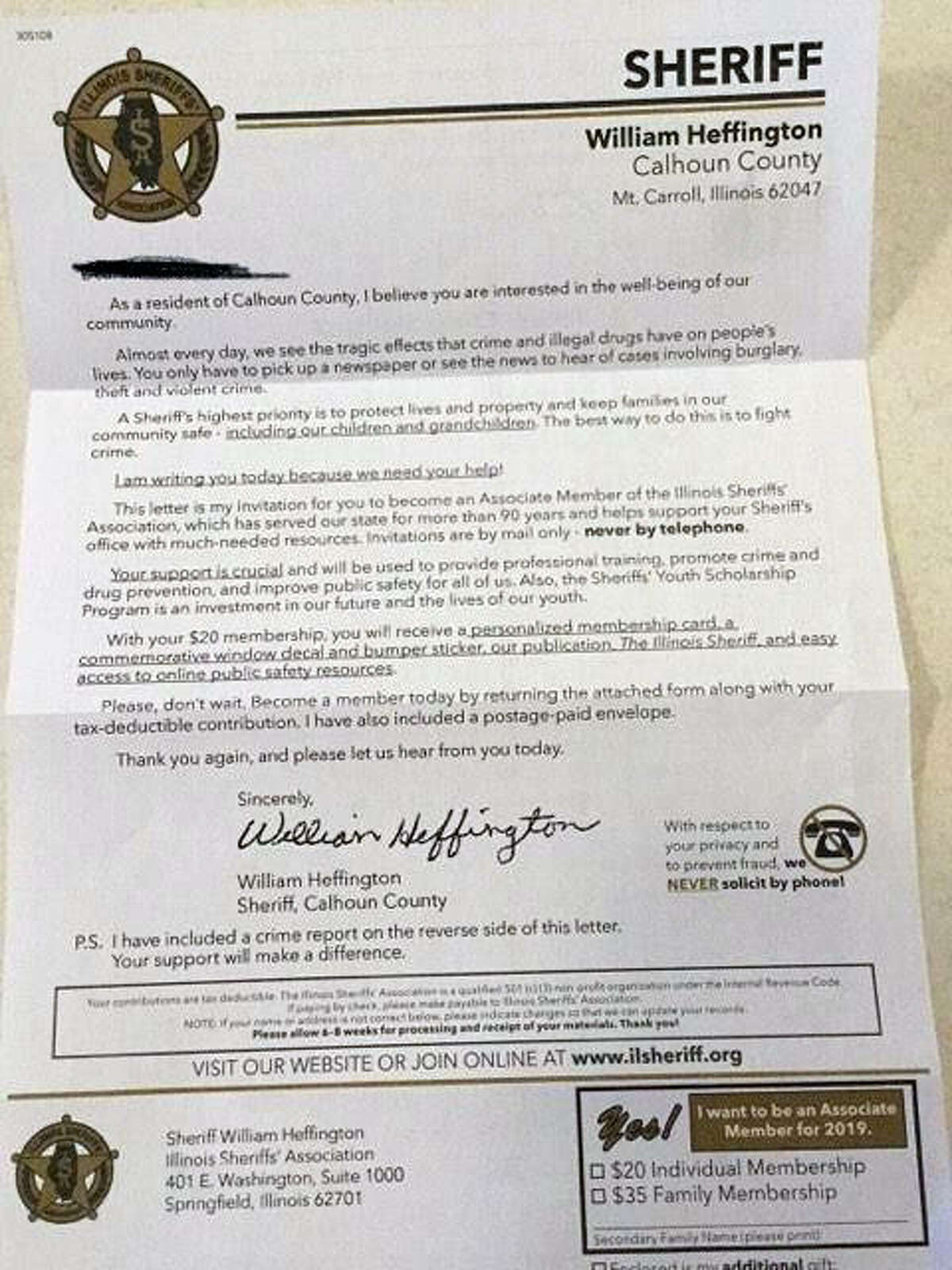 NOT A SCAM Letters from sheriff’s association were legit, confused by