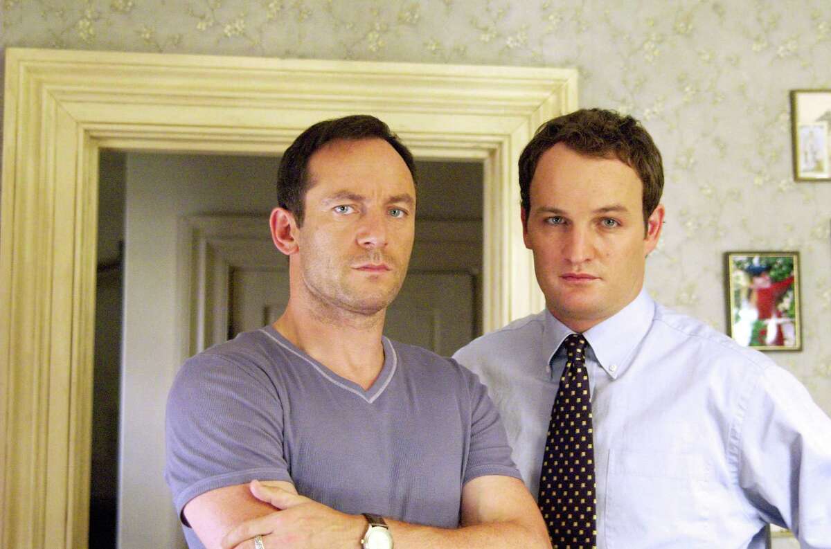 This undated publicity photo, released by Showtime, shows Jason Isaacs, left, as Michael Caffee and Jason Clarke as Tommy Caffee in the new Showtime dramatic series "Brotherhood." (AP Photo/Showtime, Mikki Ansin)