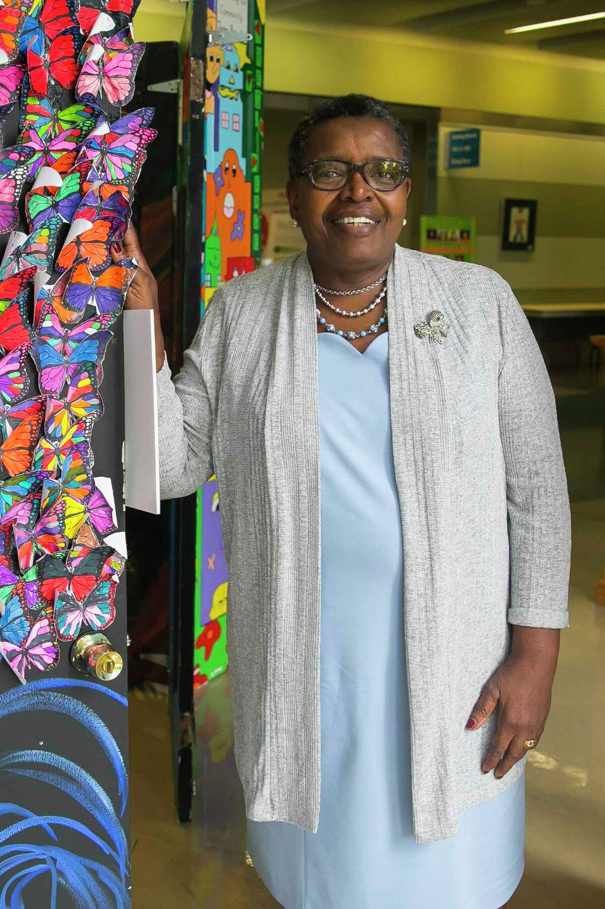 A portrait of Betti Wiggins, HISD's Nutrition Services Director. Wiggins moved to Houston just before Harvey to help the school district plan healthy meals on a tight budget.