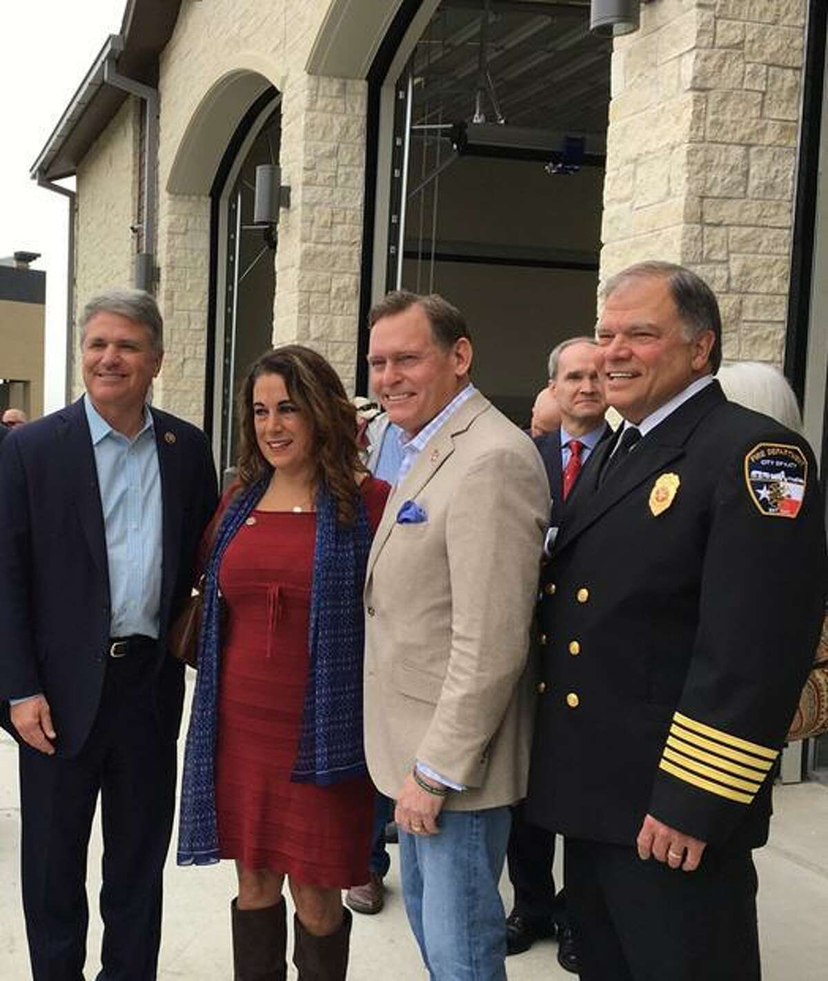 State and federal elected officials attended the March 2 dedication/grand opening of Katy Fire Station 2. From left are: District 10 U.S. Rep. Mike McCaul, District 132 state Rep.Gina Calanni, District 28 state Rep. John Zerwas and Katy Fire Chief Russell Wilson.