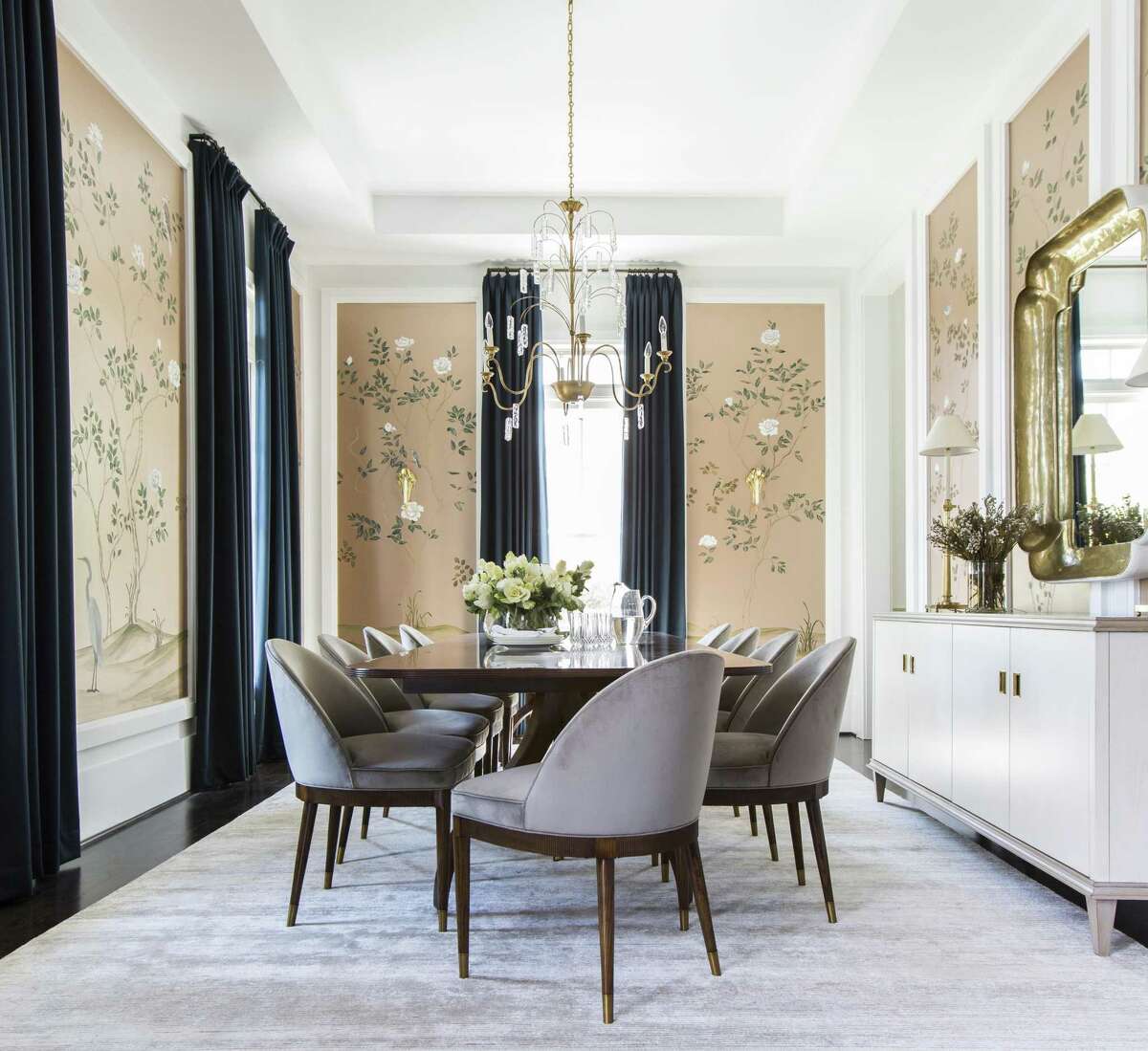 AFTER: The dining room of Angela and J.D. Slaughter, designed by Marie Flanigan Interiors, features a hand-painted mural by Segreto Finishes in Houston.