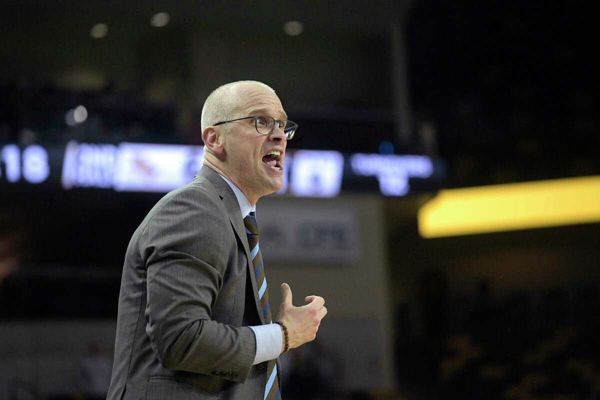 UConn coach Dan Hurley reacts on the sideline during the second half of an a game against Central Florida Thursday, Jan. 31, 2019 in Orlando, Fla.