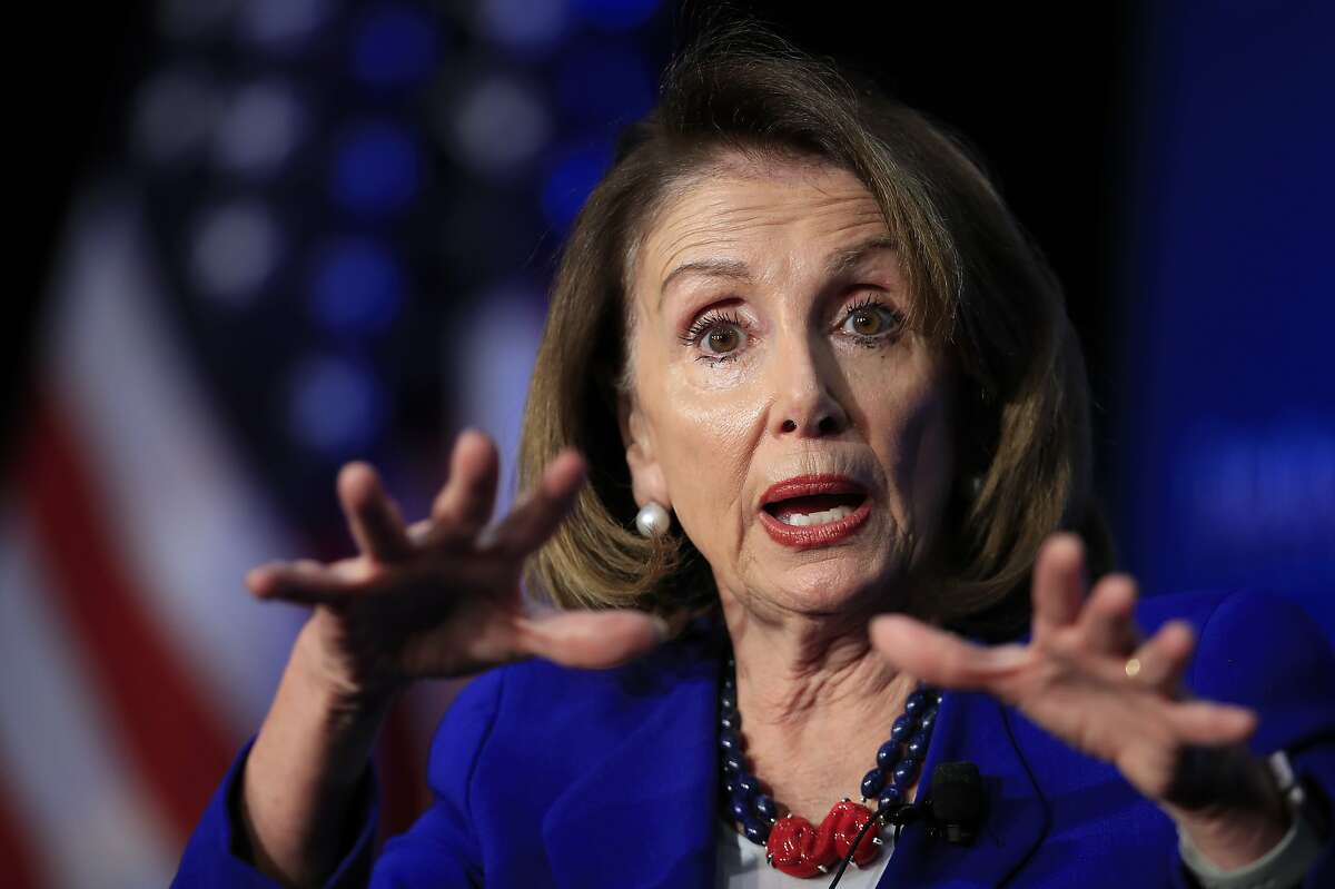 In this March 8, 2019, photo, House Speaker Nancy Pelosi of Calif., speaks at the Economic Club of Washington in Washington. Pelosi is setting a high bar for impeachment of President Donald Trump, saying he is "just not worth it" even as some on her left flank clamor to start proceedings (AP Photo/Manuel Balce Ceneta)