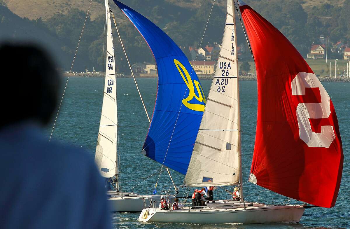 The varsity sailing teams battle during the first race as UC Berkeley and Stanford University kick off the week with a sailing competition, on Tuesday Nov. 16, 2010 in San Francisco, Calif. The sailing program is one of the 11 sports Stanford is eliminating.