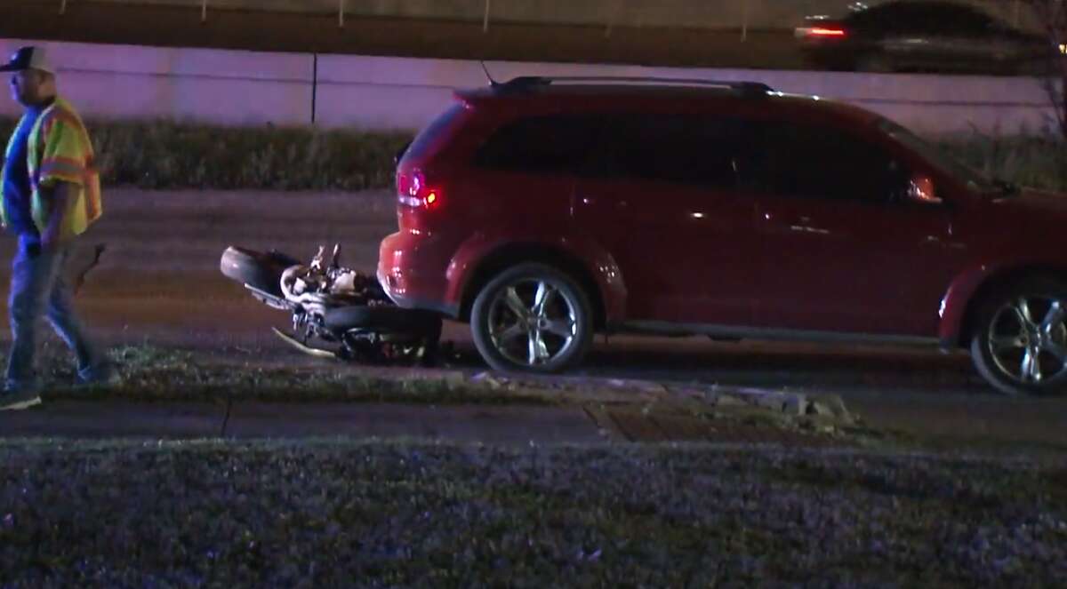 A motorcycle rider was taken to a hospital late Tuesday after crashing into the back of a car during a high-speed chase in west Houston, according to Metro Video.