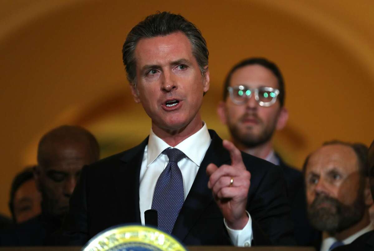 SACRAMENTO, CALIFORNIA - MARCH 13: California Gov. Gavin Newsom speaks during a news conference at the California State Capitol on March 13, 2019 in Sacramento, California. Newsom announced today a moratorium on California's death penalty. California has 737 people on death row, the largest death row population in the United States. (Photo by Justin Sullivan/Getty Images)